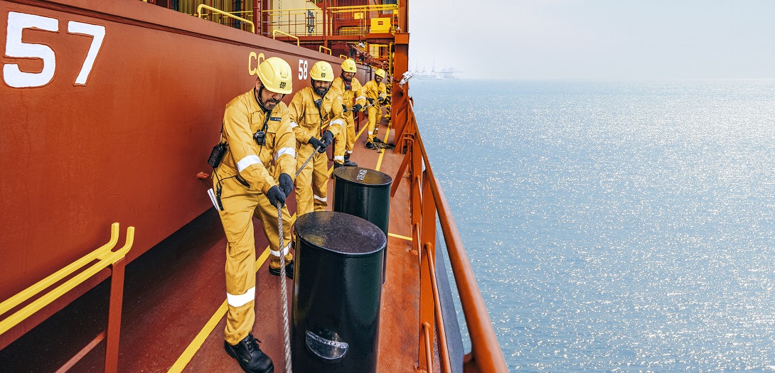 msc crew on board pulling ropes